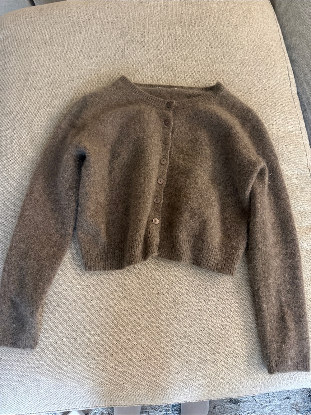 Reformation Fuzzy Cropped Button-Front Cardigan - Brown